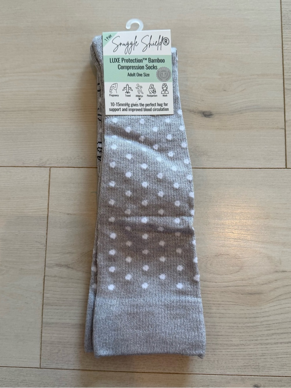 Snuggle Shield Luxe Protection Bamboo Compression Socks - Gray with White Dots